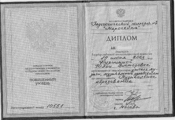 Диплом Учитель музыки Курицина